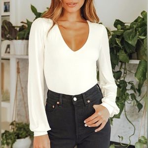 Lulus Offwhite Balloon Sleeve Bodysuit